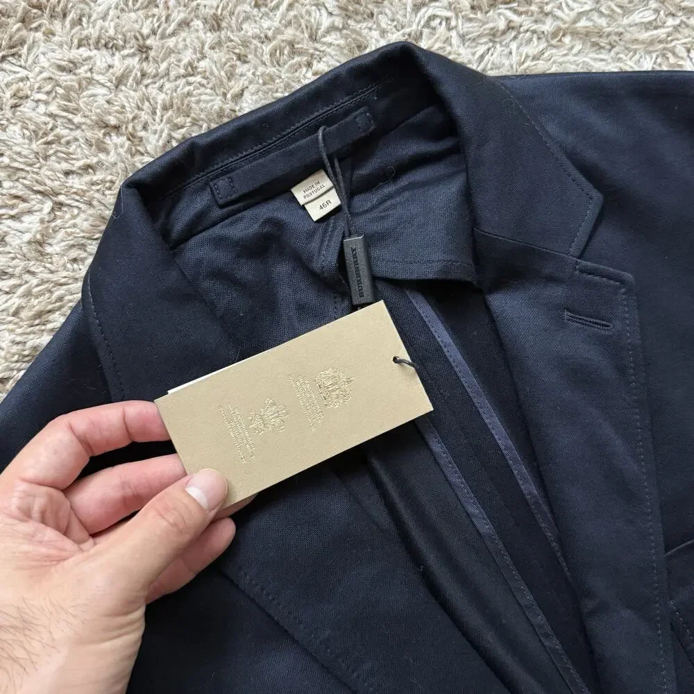 $795 NWT Burberry Navy Blue Sport Coat Travel Suit Jacket Mens IT Size 46R / 36R